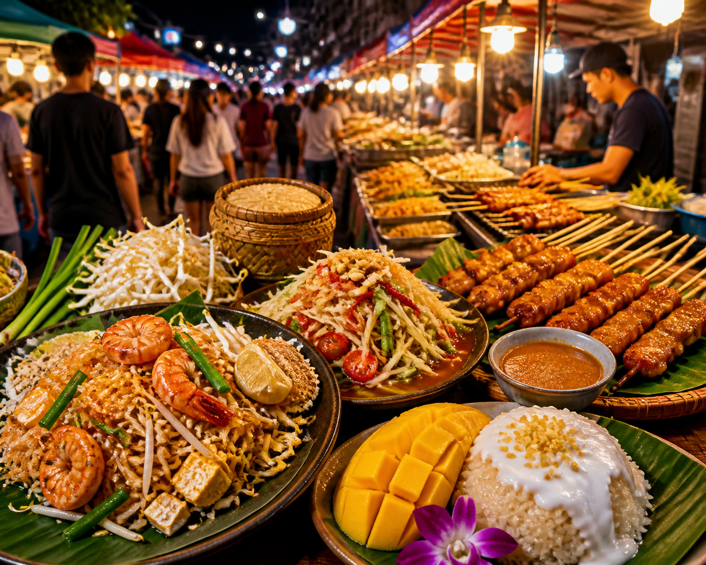 การค้นพบตลาดกลางคืนของประเทศไทย: อาหารริมทางที่อร่อยทุกรสชาติ